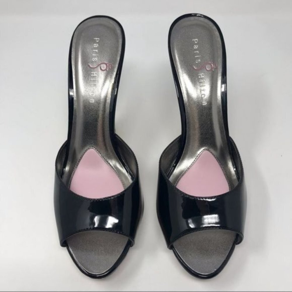 NWT Paris Hilton Black Patent Charme Platform Slide 9M - Picture 6 of 13